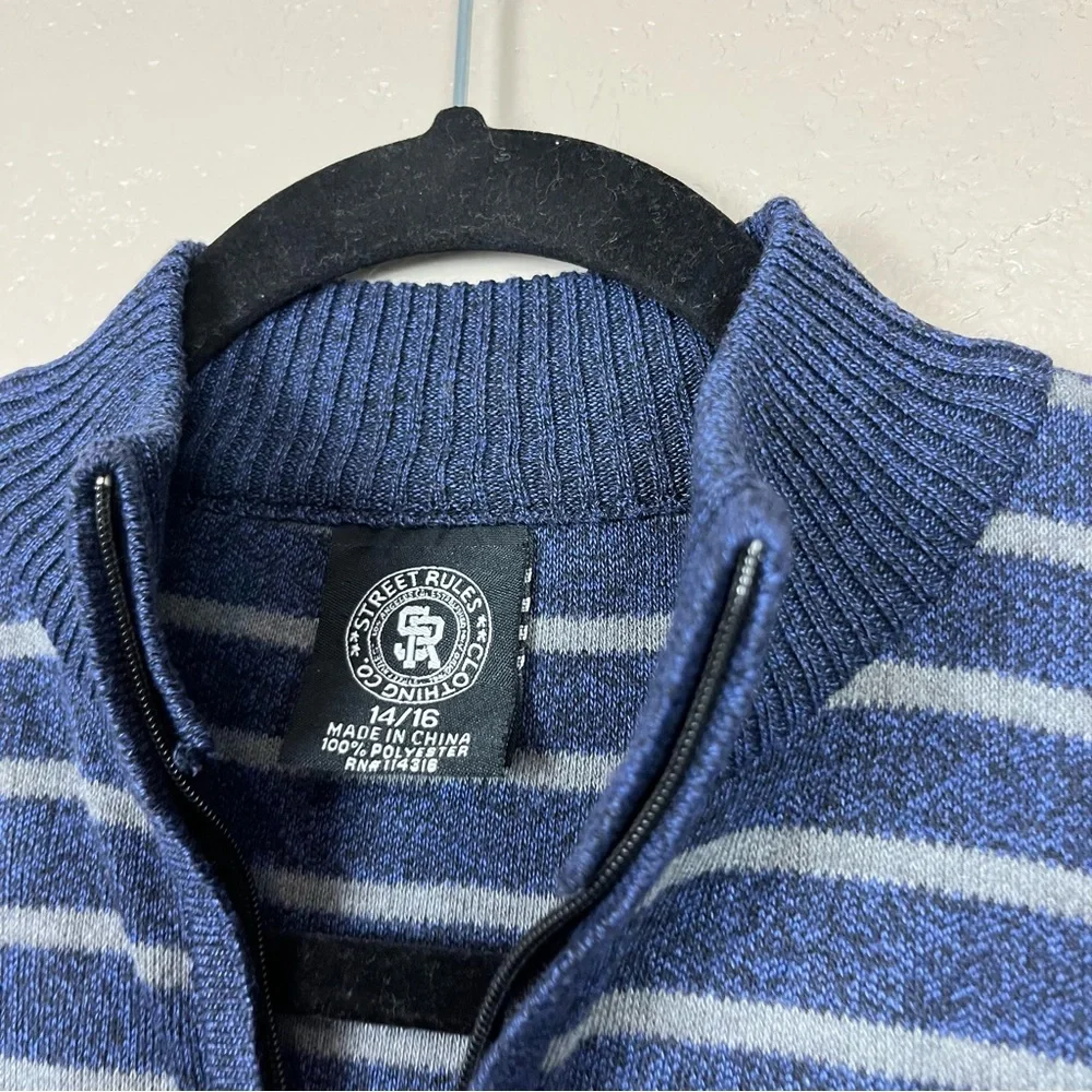 5 for $30 Street rules boy long sleeve 3/4 zip super soft navy blue gray striped